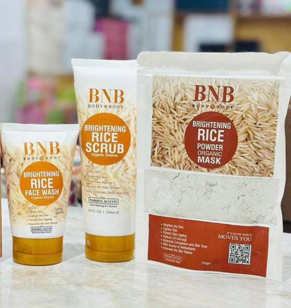 3 in 1 BNB Whitening Rice Organic Glow Kit | Facial Skin Care Kit, Brightening Face Scrub